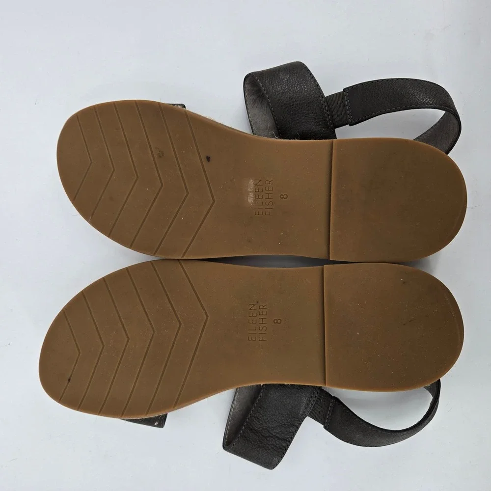 Eileen Fisher Willow Brown Leather Espadrille Flat Slingback Sandals Size 8 VGUC